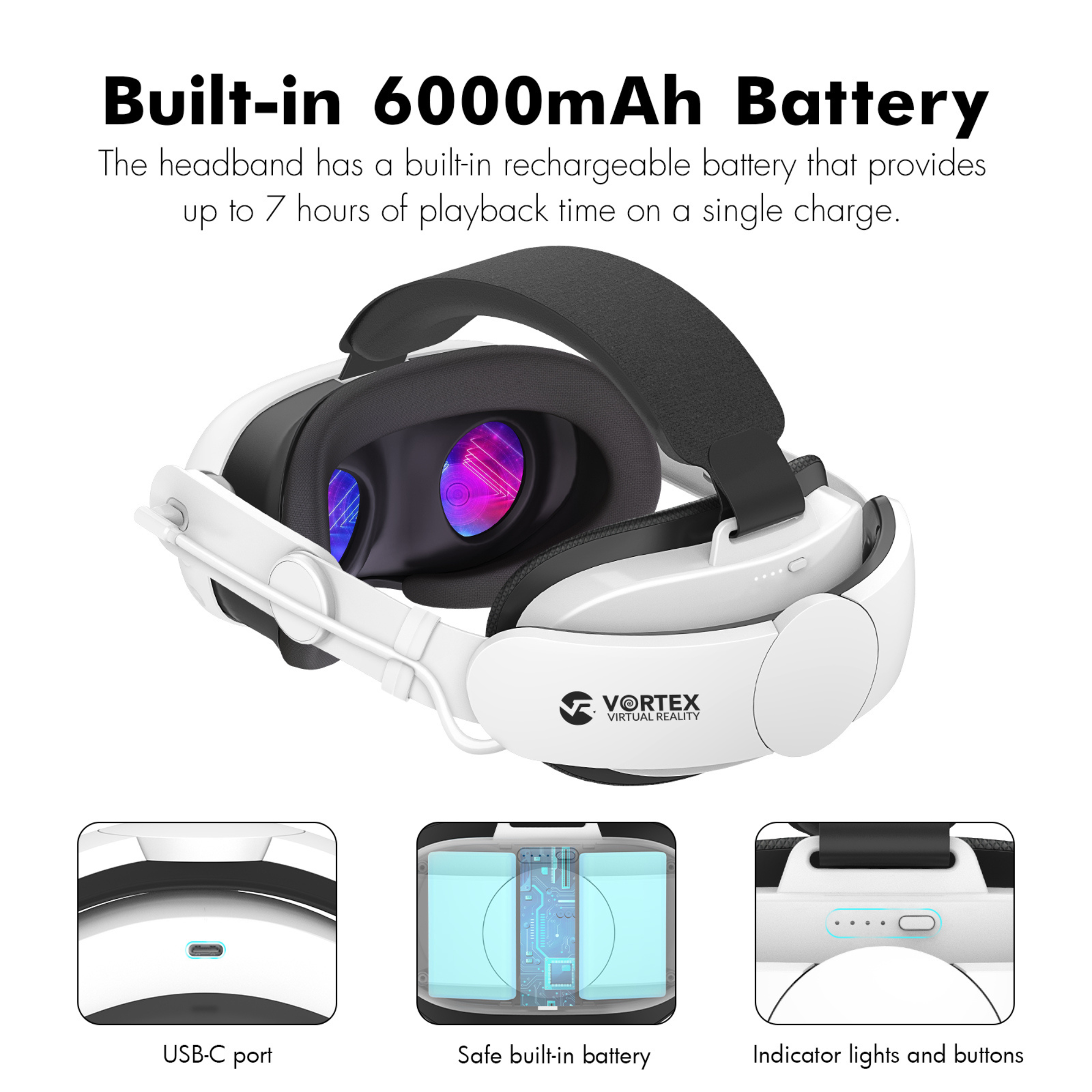 Curea Elite cu baterie de 6000 mAh pentru Meta Quest 3S, Quest 3